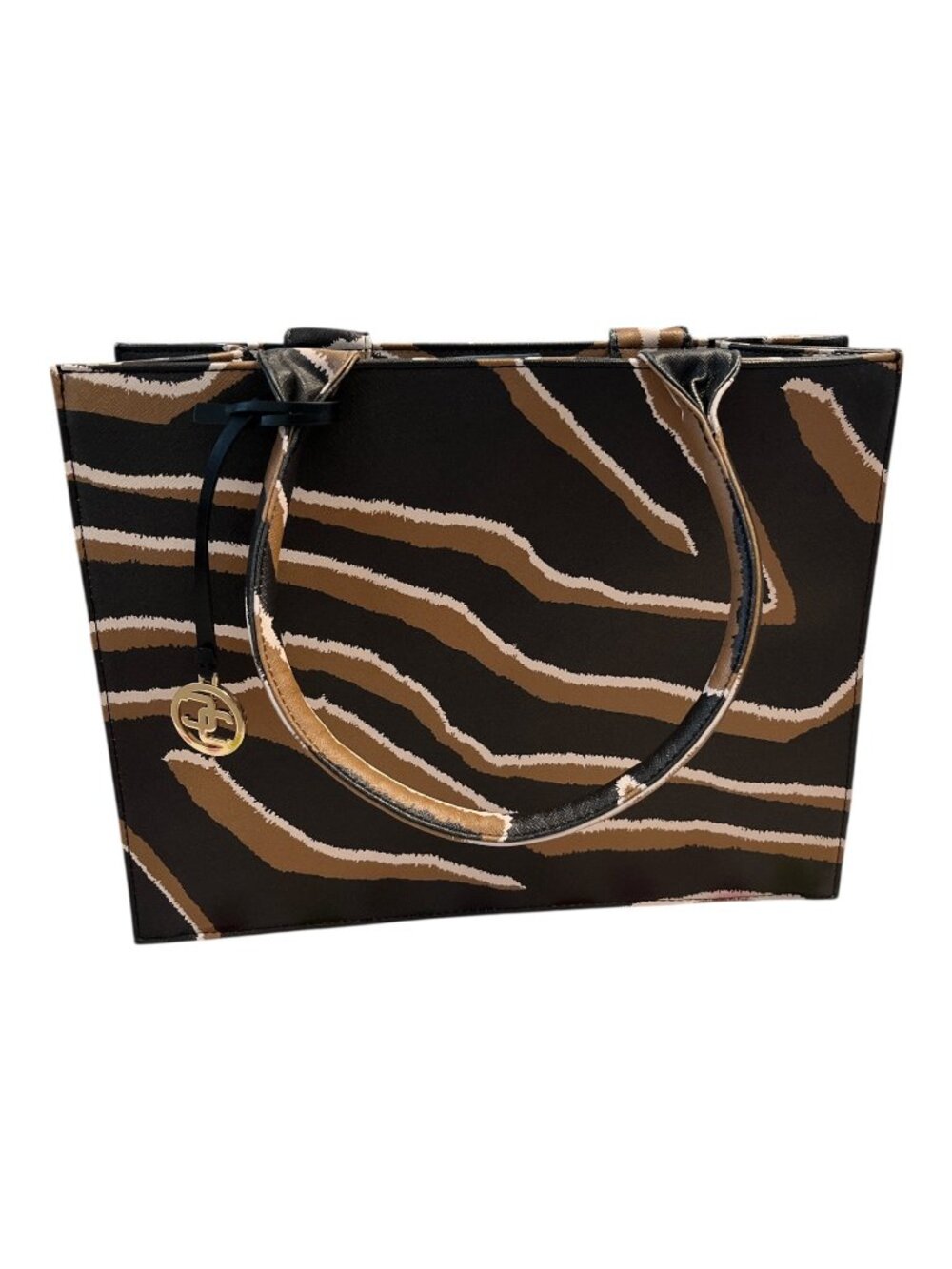 Chico's Zebra Print Tote Bag Brown Black Structured Shoulder Purse Large